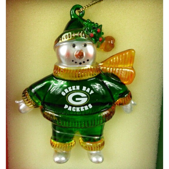 NFL Green Bay Packers Crystal Snowmen Snowman Christmas Ornament New - Picture 2 of 3